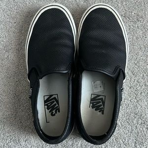 Black faux leather slip on sneakers
